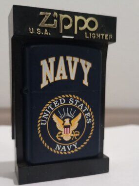 VINTAGE 90s ZIPPO UNITED STATES NAVY MATTE BLUE LIGHTER UNFIRED (NOS)